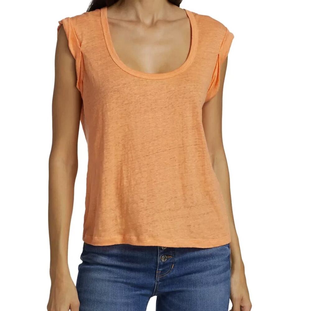 Veronica Beard Women's Arion Slouchy Muscle Tank Top Med 100% Linen Orange